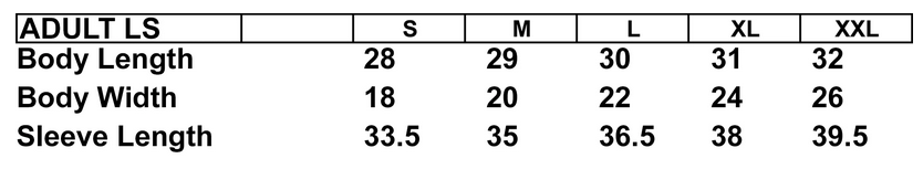 Longsleeve Size Chart